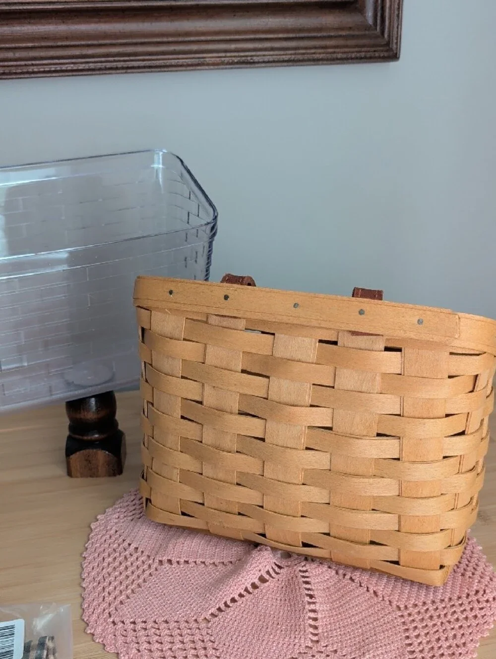 Longaberger Warm Brown Wall Pocket Basket with Protector & Liner NEW